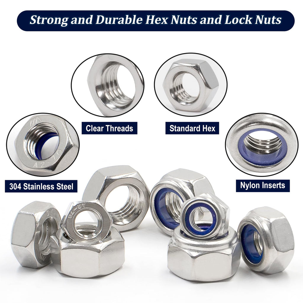 360Pcs Metric Hex Nut & Lock Nuts Assortment Kit (M3-M12) Hardware Nut