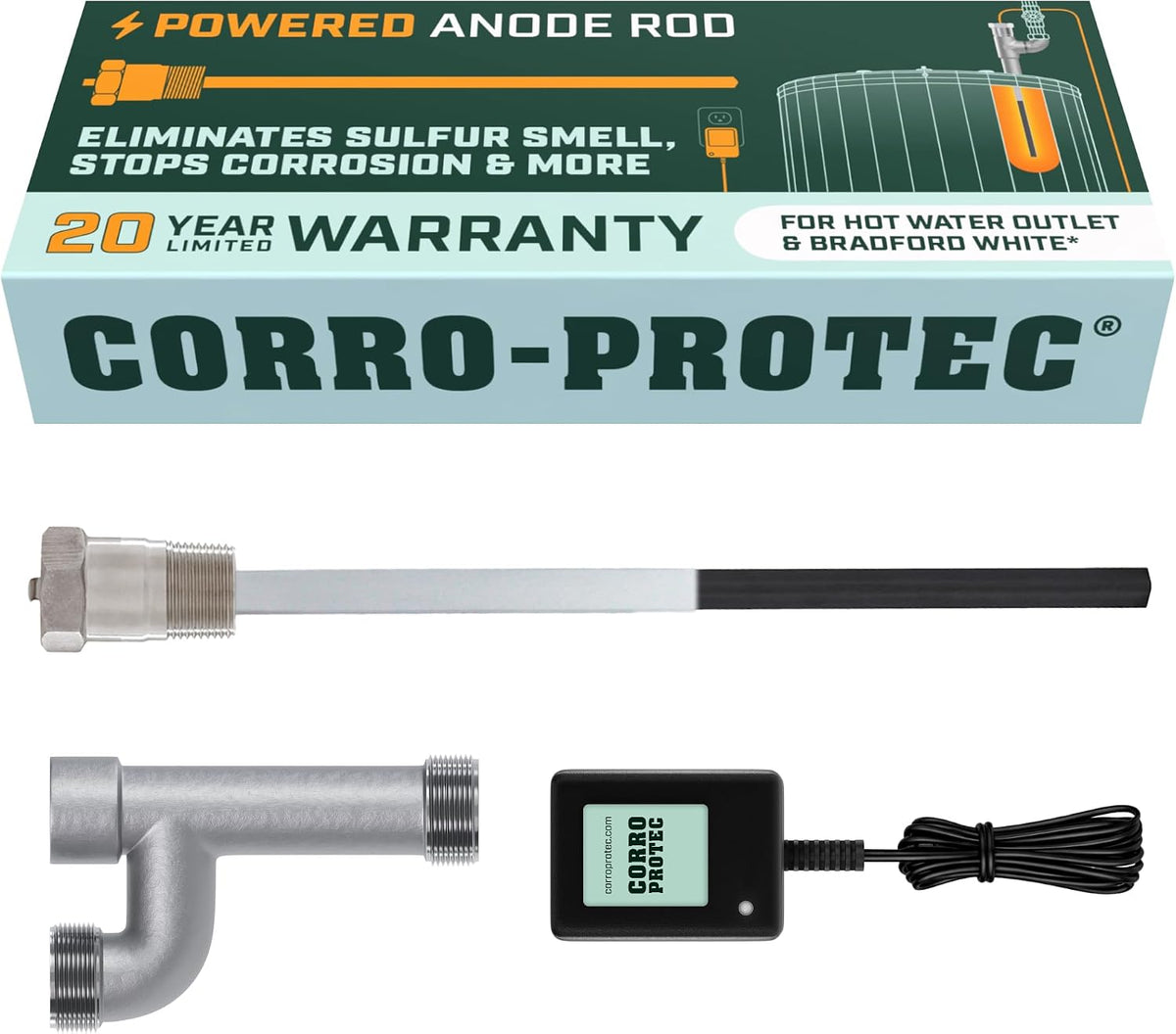 Corro-Protec Powered Anode Rod for Bradford White & Hot Water Outlet