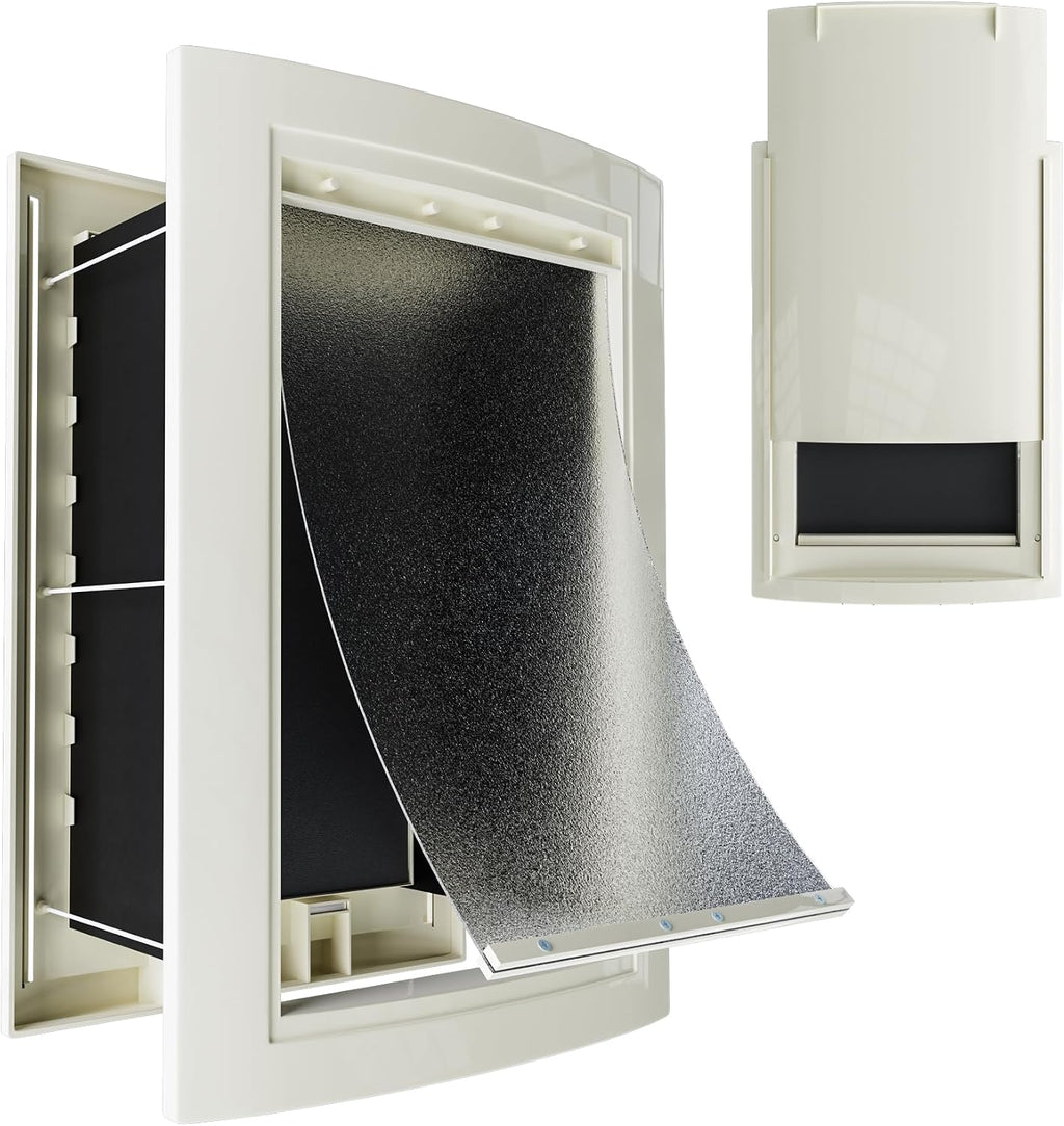 Dog Door for Wall, Pet Door, Doggie Door with Telescoping Tunnel, Double Magnetic Flaps and Sliding Lock Panels