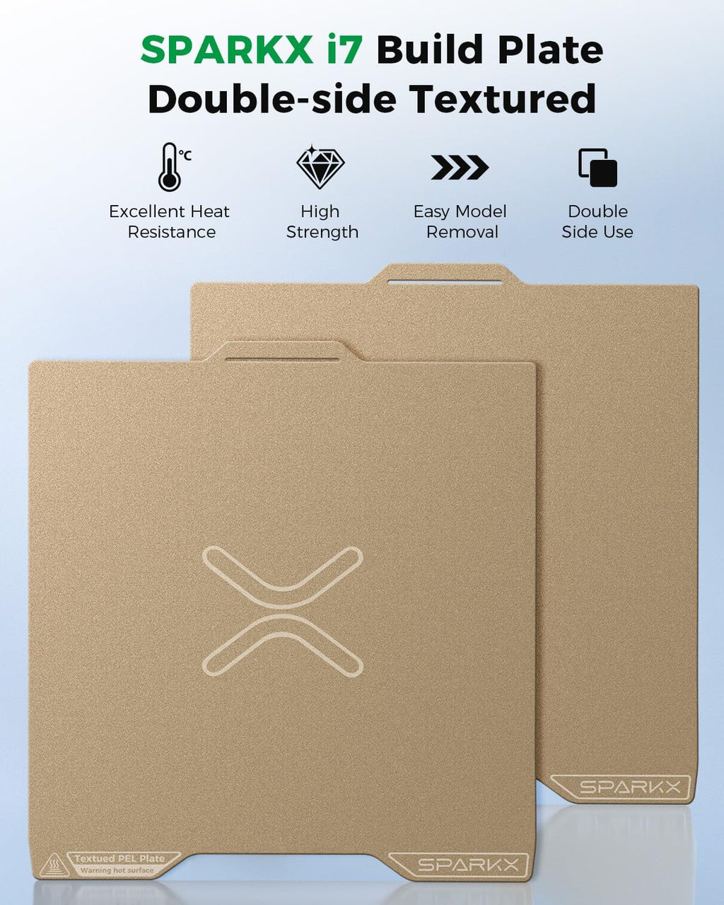Official SPARKX i7 Build Plate, Double Sided Textured PEI Sheet, 265×300mm Magnetic Flexible Removable Spring Steel