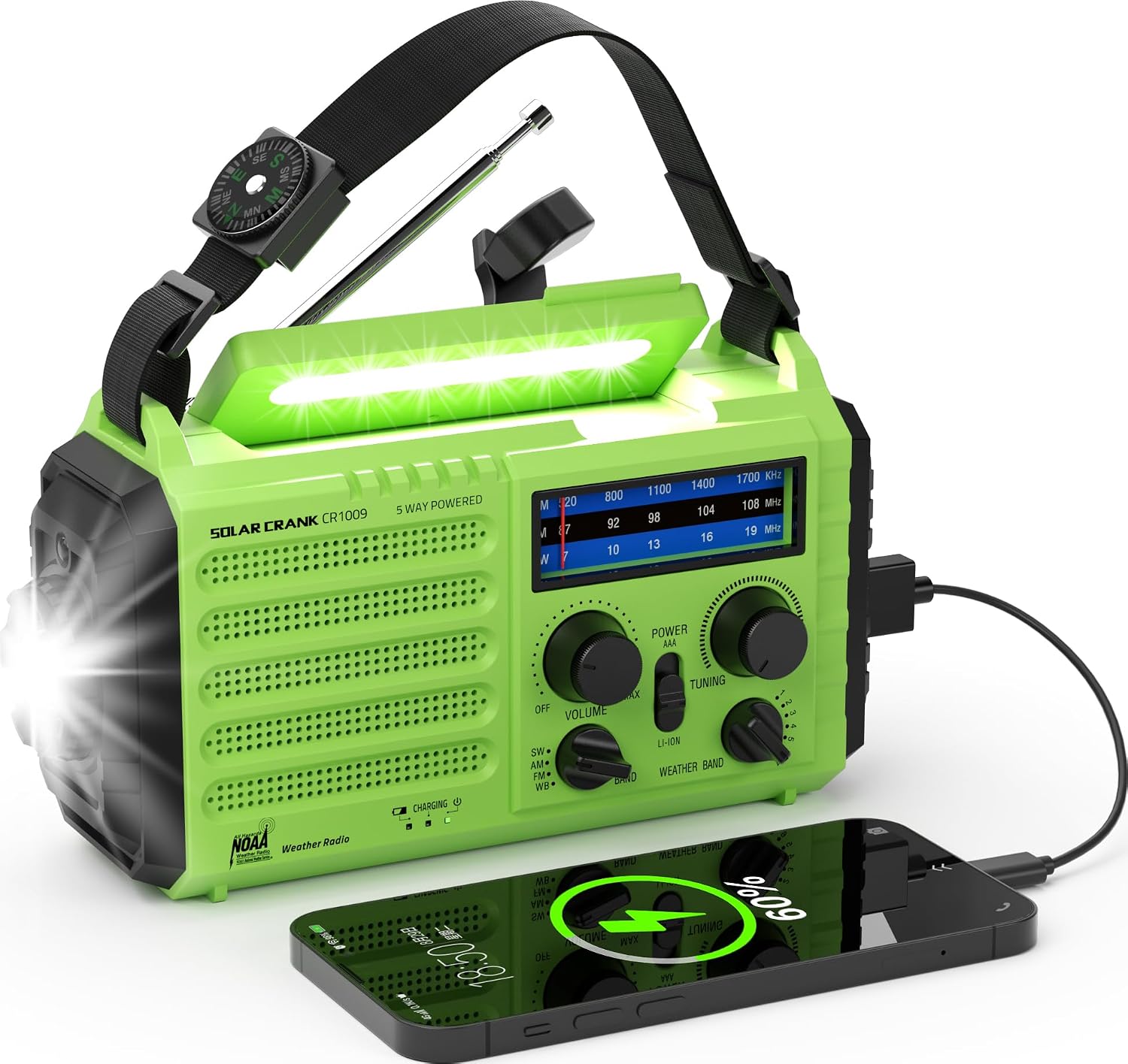 Emergency Weather Radio with NOAA Alert, Portable Solar Hand Crank AM/FM/SW | 5000mAh Rechargeable Battery for Power