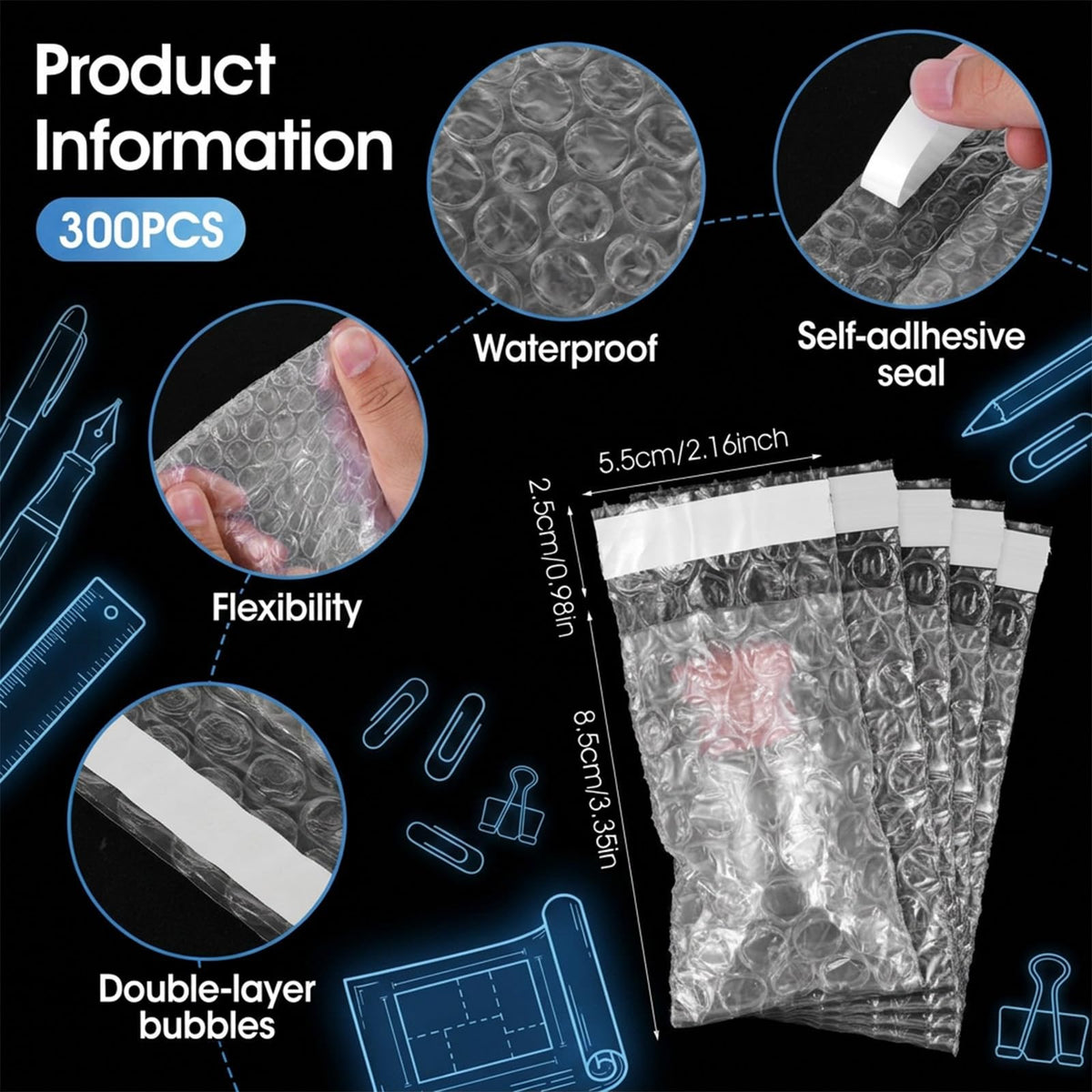 300Pcs Small Bubble Wrap Bags for packing