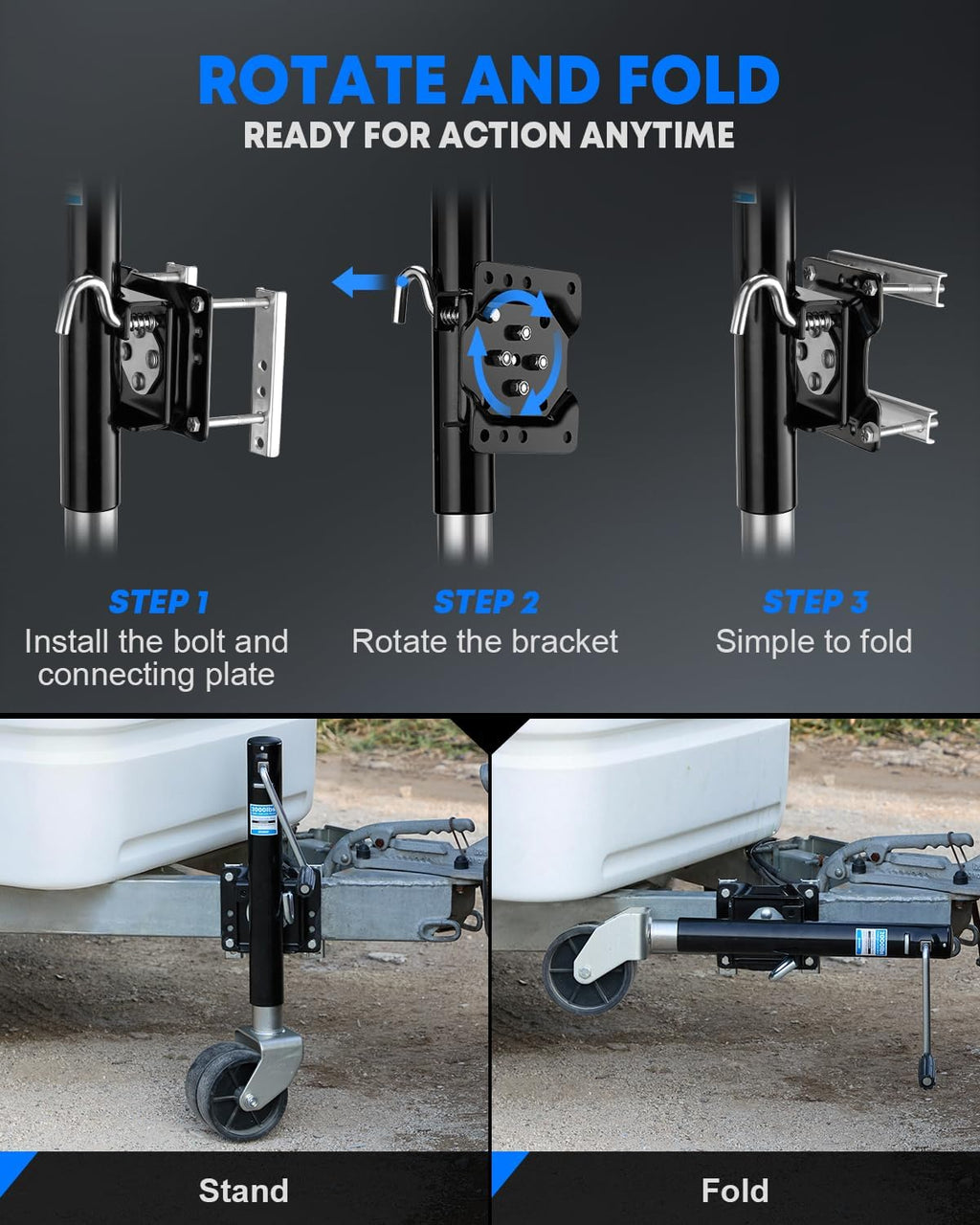 2000 lbs Trailer Jack with Dual Wheel, Heavy Duty, 90° Swivel