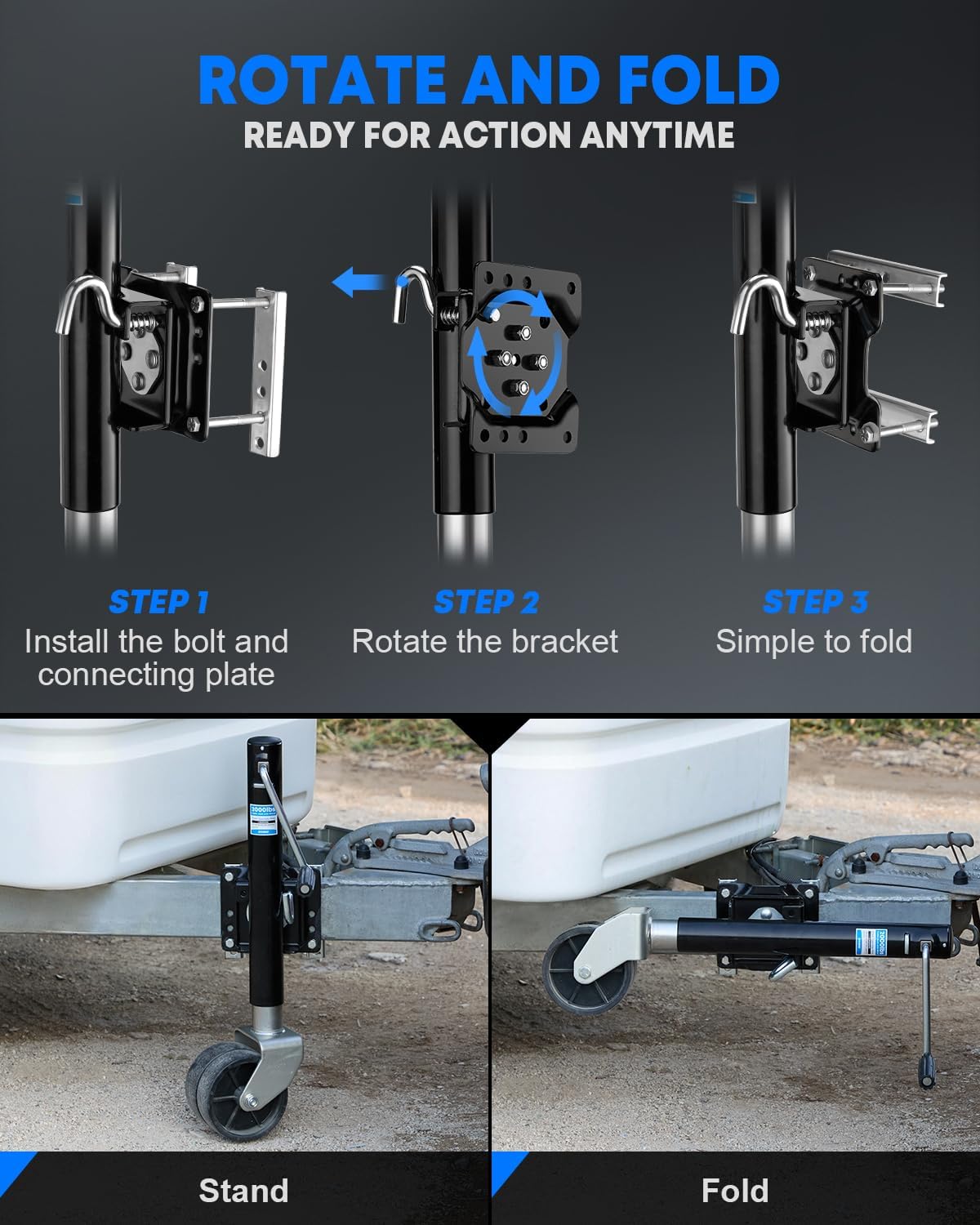 2000 lbs Trailer Jack with Dual Wheel, Heavy Duty, 90° Swivel