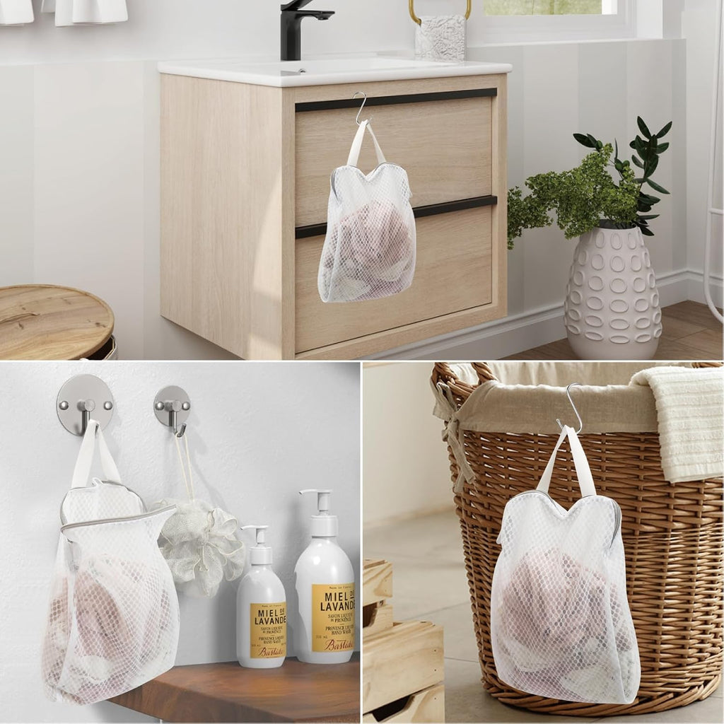 GWT 4Pcs 3D Mesh Laundry Bags with Hanging Handles (S/M/L/XL) - Durable Zippered Wash Bags for Delicates, Shoes &