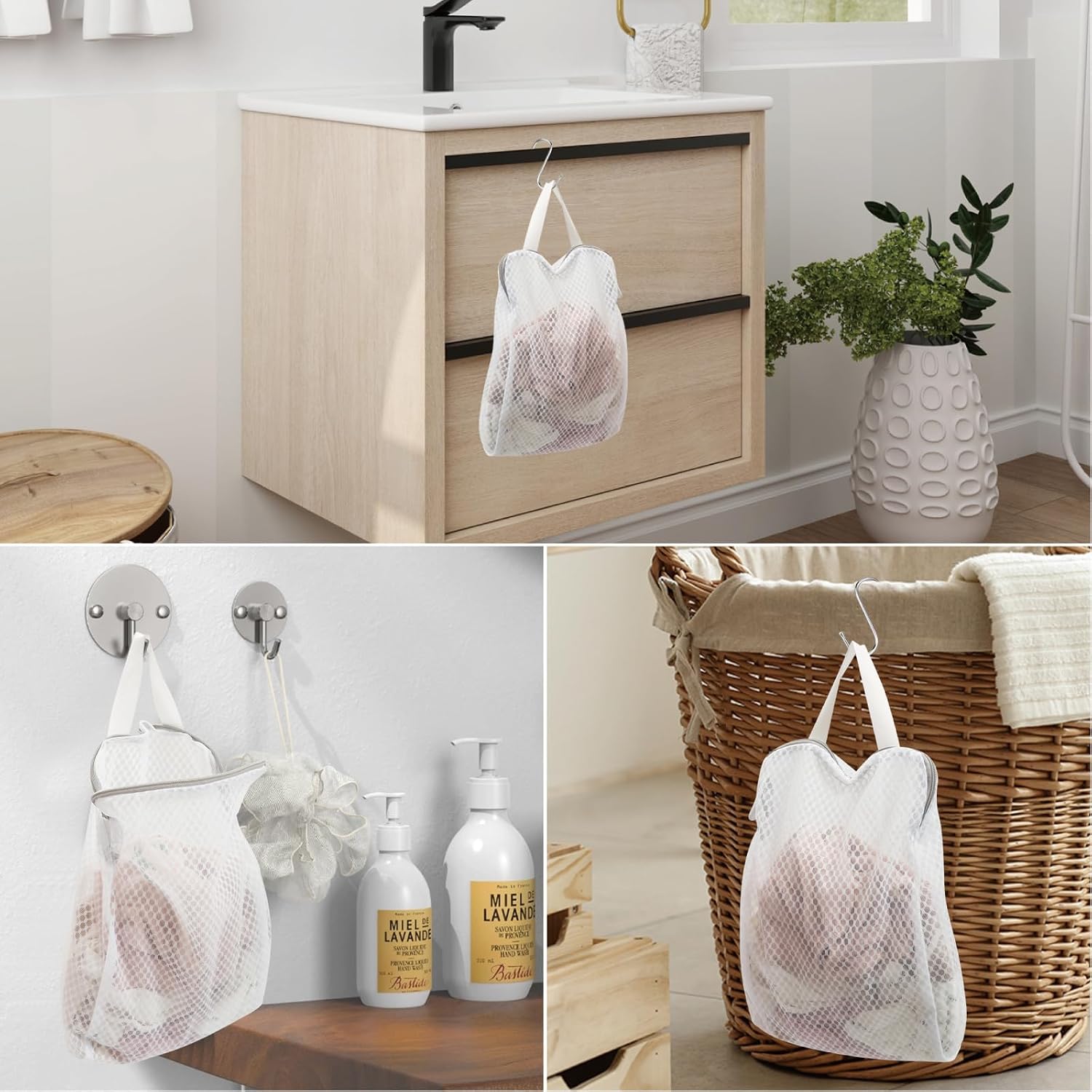 GWT 4Pcs 3D Mesh Laundry Bags with Hanging Handles (S/M/L/XL) - Durable Zippered Wash Bags for Delicates, Shoes &