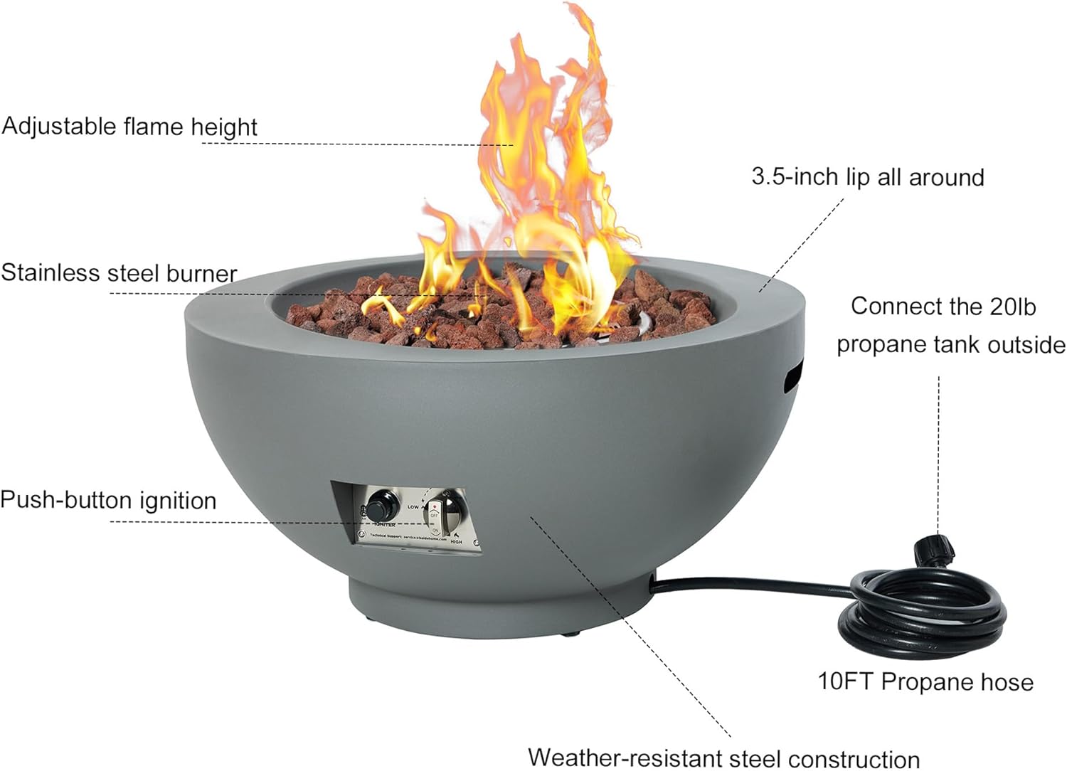 28-Inch Fire Table, 55,000 BTU Outdoor Propane Fire Pit, Patio Round Fire Bowl Gas Firepit with Lid, Lava Rocks