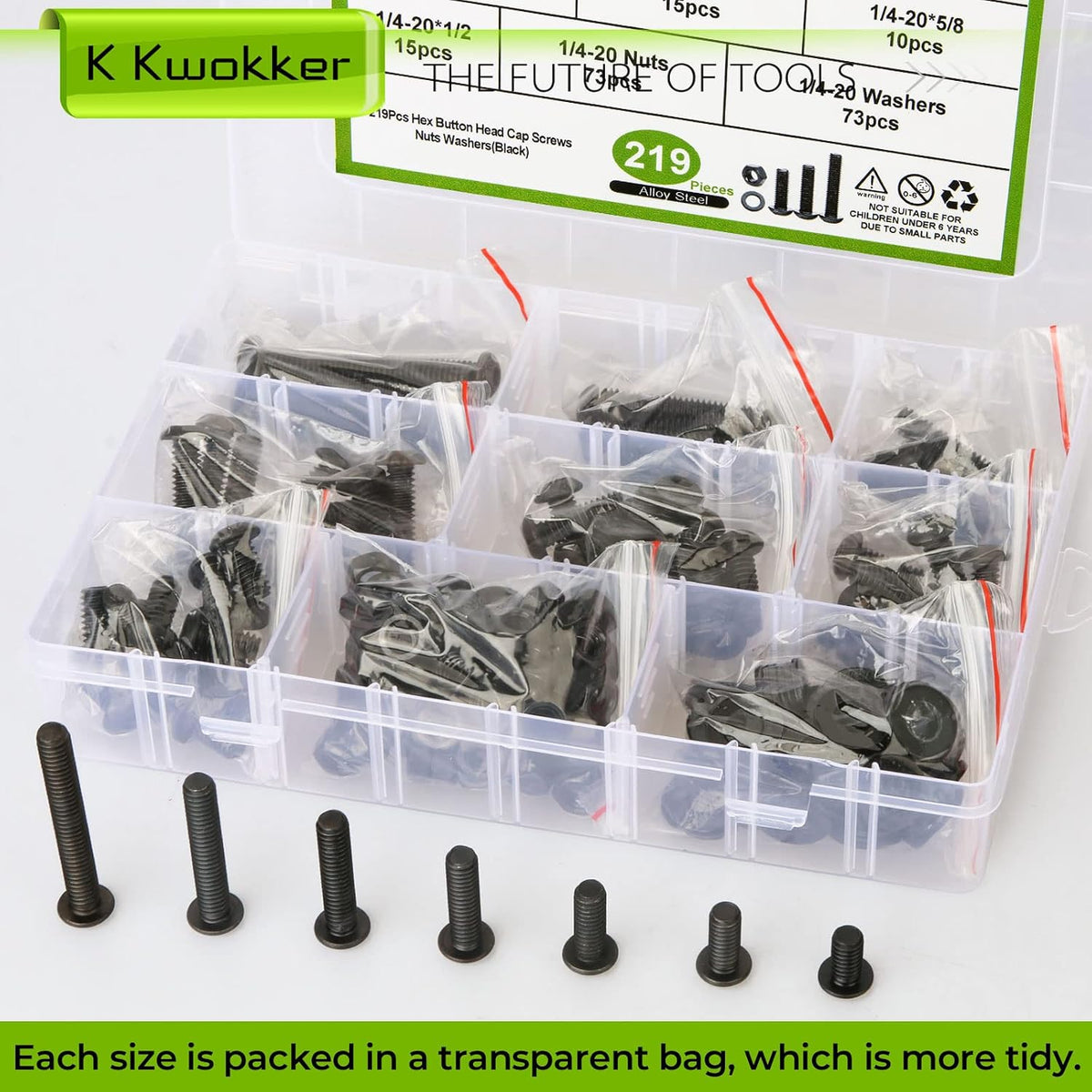1/4 20 Bolt and Nuts Button Head Hex Socket Cap Screws, 219Pcs