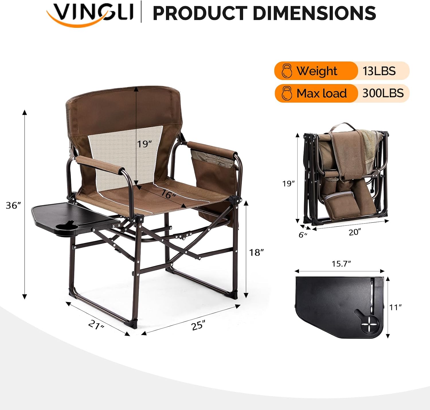 Camping Chairs, Directors Chair, Camping Chair with Side Table & Carry Bag，Heavy Duty Camping Chairs for