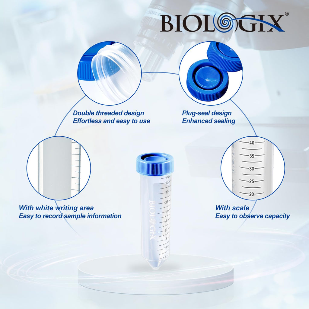 50ml Centrifuge Tubes, 16000 RCF, Plug-Seal Caps, Bulk, 25Pcs