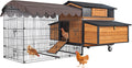 Chicken Coop with Wheels - Spacious 76" Metal Frame Chicken House with 6 Nesting Box and Leakproof Pull-on Tray