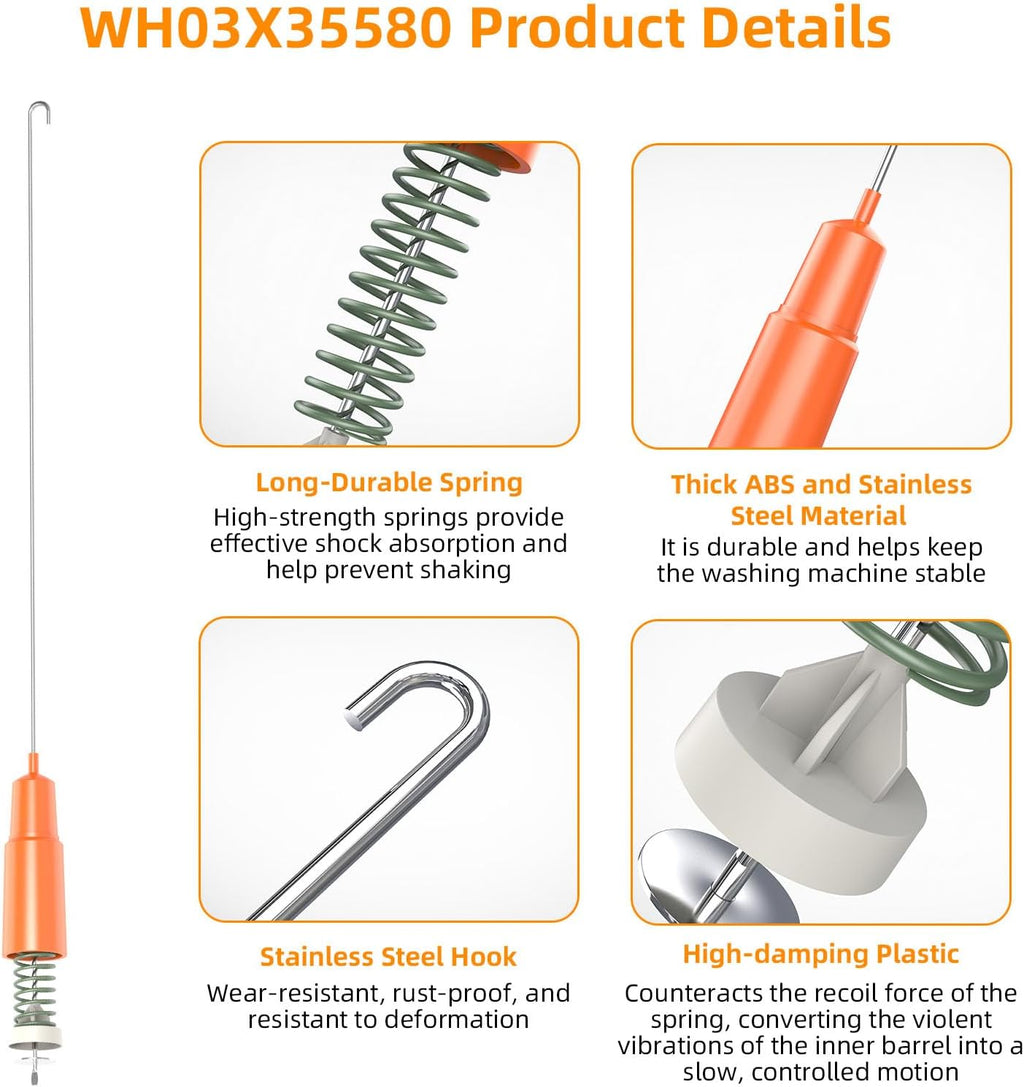 4 Pack WH03X35580 Washer Suspension Rod Kit Replacement for GE Washer