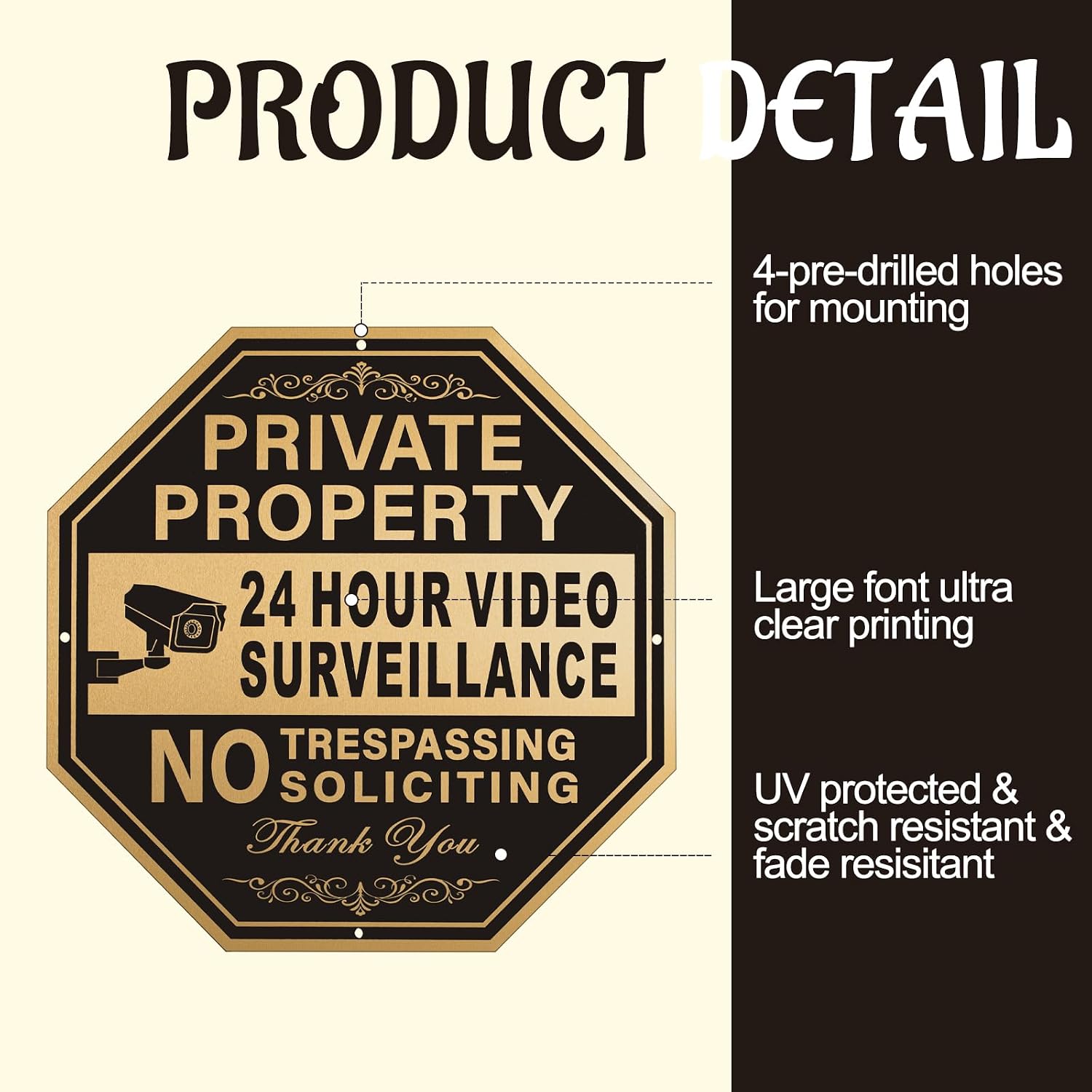 2 Pcs No Trespassing Sign 10 x 10 Inch Private Property Signs 24 Hours Video Surveillance Aluminum Security No