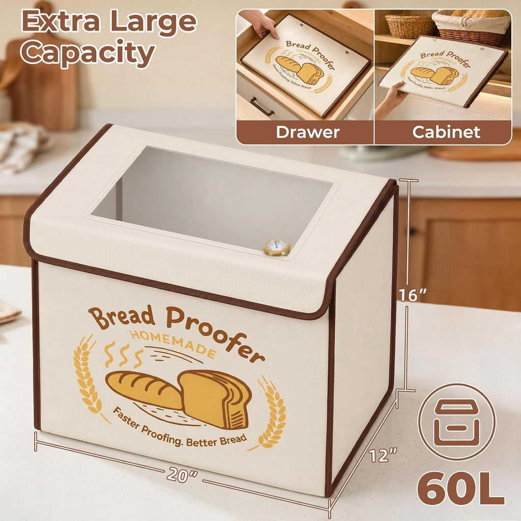 Extra Large Folding Bread Proofing Box with 50-113℉ Temp Control & 48H Timer, Dough Proofer with Hygrometer, Metal