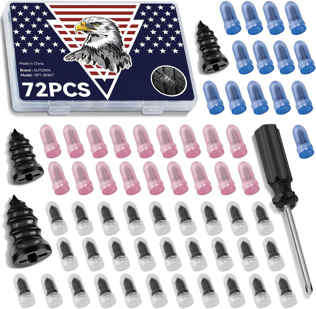 72PCS Tire Repair Rubber Nail Kit - Complete Set with 3 Sizes, Storage Box & Screwdriver