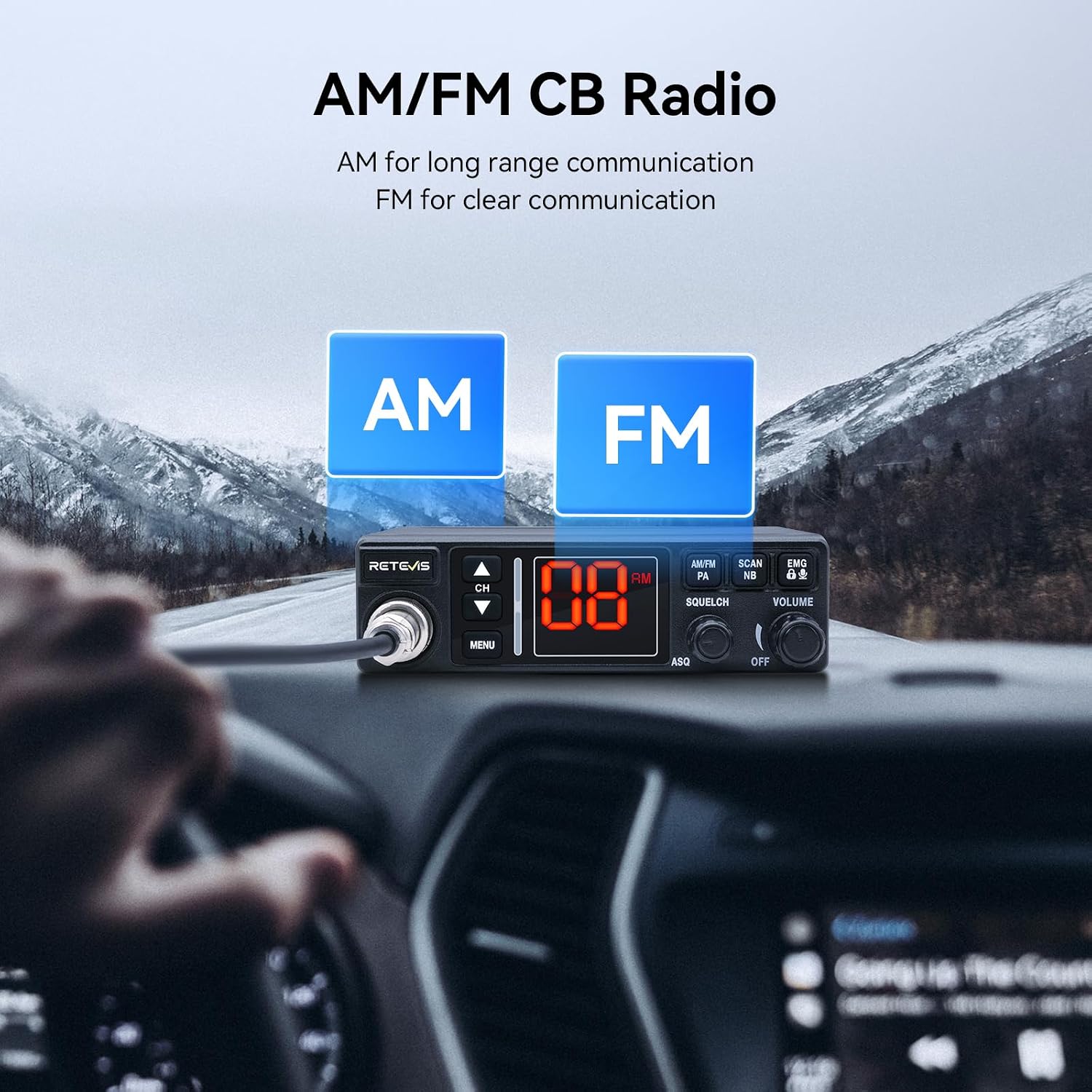 MB3A 40-Channel AM/FM CB Radio Kit, Long Range Radio with Antenna | Small & Easy to Install, 12V/24V Cigarette