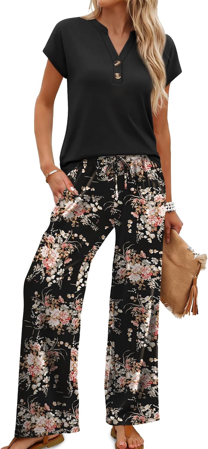 Two Piece Set for Women Summer Outfits Cruise Vacation Fashion Clothing Wide Leg Lounge Pant Sets