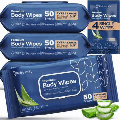 200 XL Body Wipes for Adults Bathing No Rinse - Adult Wipes for Elderly