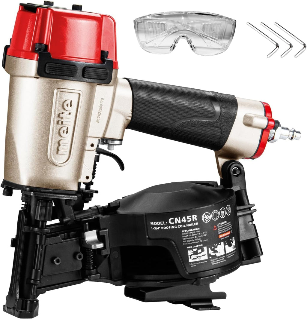 CN45R Roofing Nailer Pneumatic 15 Degree Coil Nail Gun 7/8" to 1-3/4"
