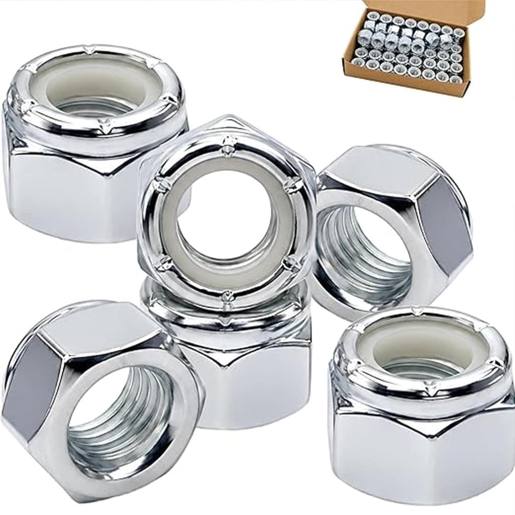 3/8"-16 Inch Lock Nuts, Galvanizing Carbon Steel Nylon Insert Locknuts,Standard Inch Thread Nylock Nuts for Bolts 60 Pack