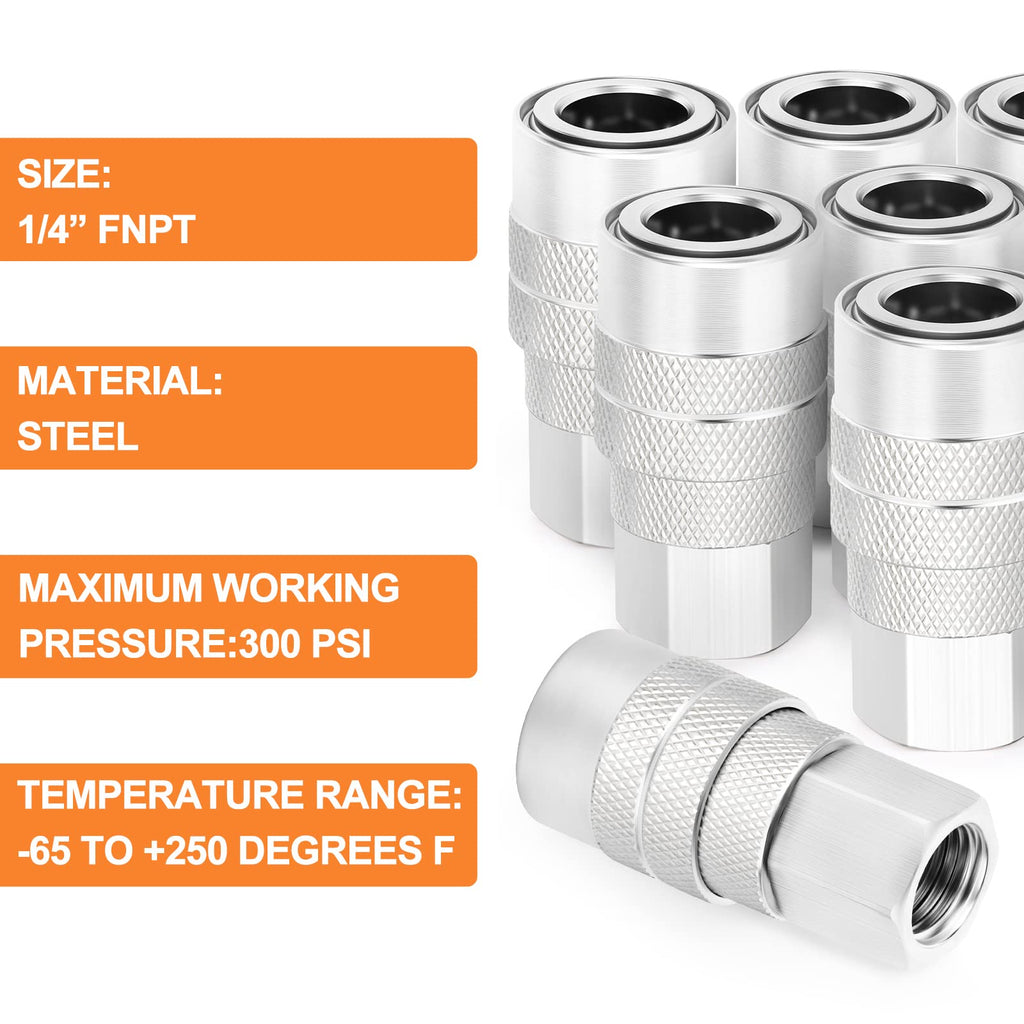 GASHER 12PCS 1/4-Inch Female Industrial Coupler,1/4 Basic Flow Quick Connect Air Coupler