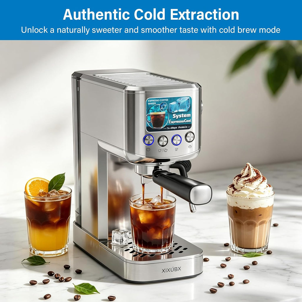 Cold Brew Espresso Maker with Steam Wand for Home & Office | Precise Pressure Gauge, 20 Bar Pump, 42 oz Water Tank