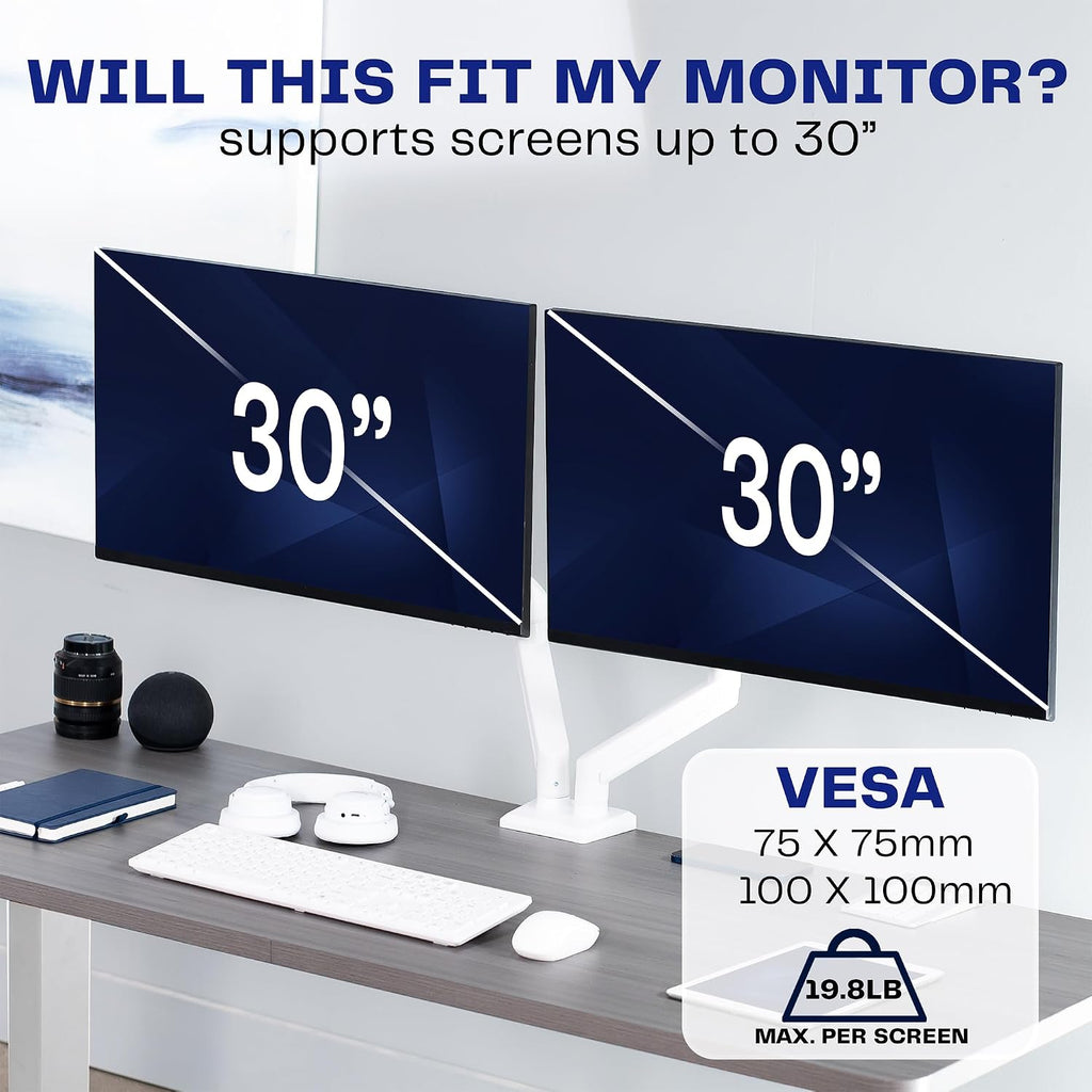 Aluminum Articulating Dual Monitor Arm for 13 to 30 inch Screens, Desk Mount Tension Spring Monitor Stand for 2