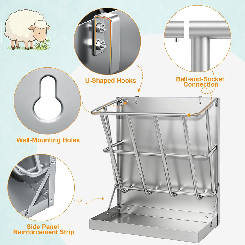 2 in 1 Wall Mount Hay and Grain Feeder, 25 Gallons Livestock Feeder | Galvanized Steel Wall Hay Rack, Hanging Hay