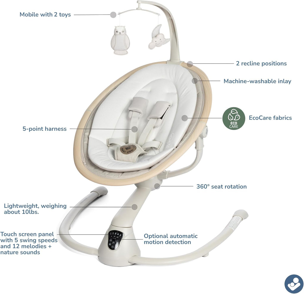 Cassia Smart Baby Swing for Infants, Portable, Foldable Infant Swing with Music, 360 Rotation, 5 Speeds, 12 Melodies