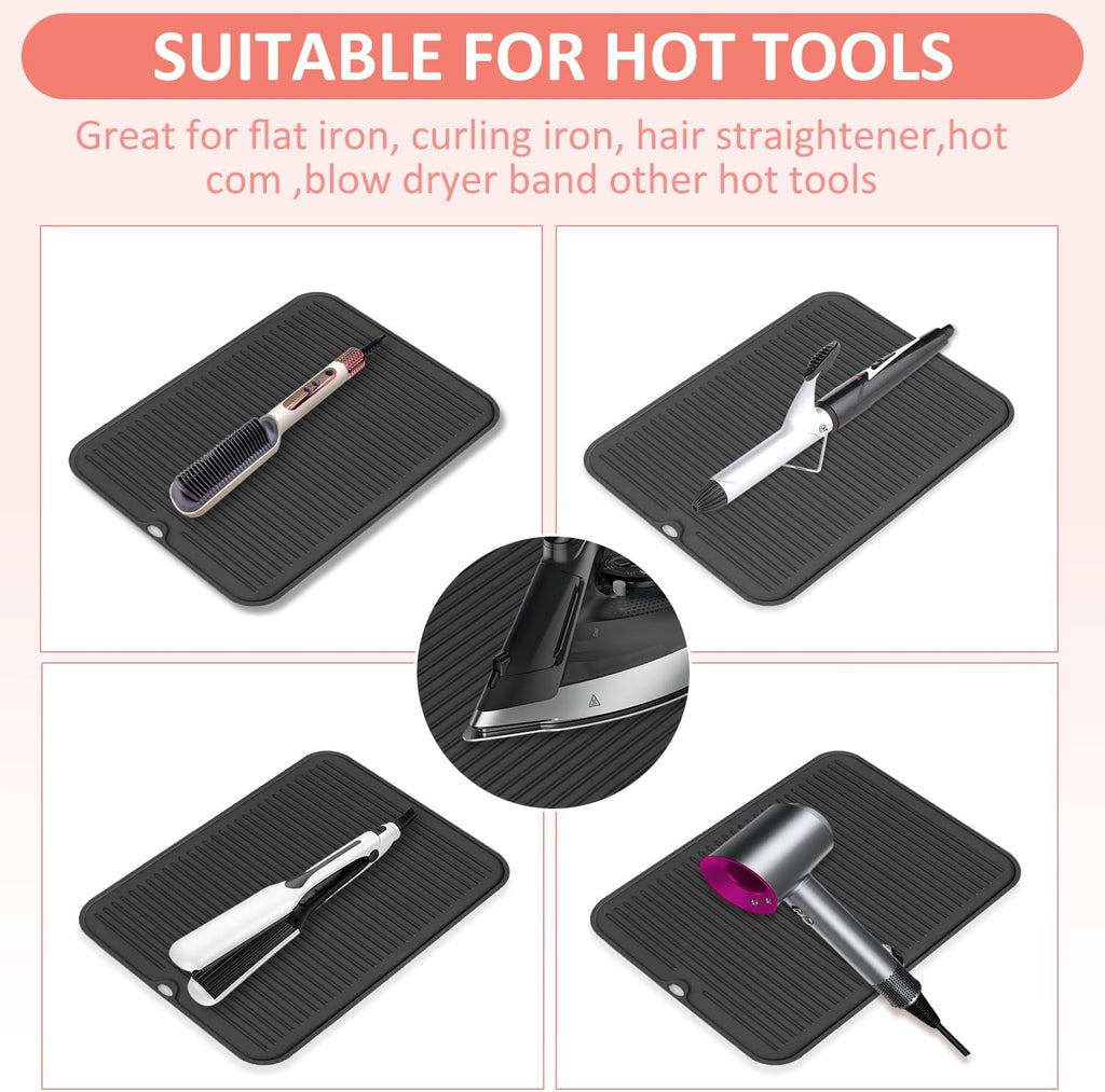 Large Heat Resistant Silicone Mat for Hair Tools: Curling Iron, Flat Iron, Hair Straightener - Portable Hair Styling