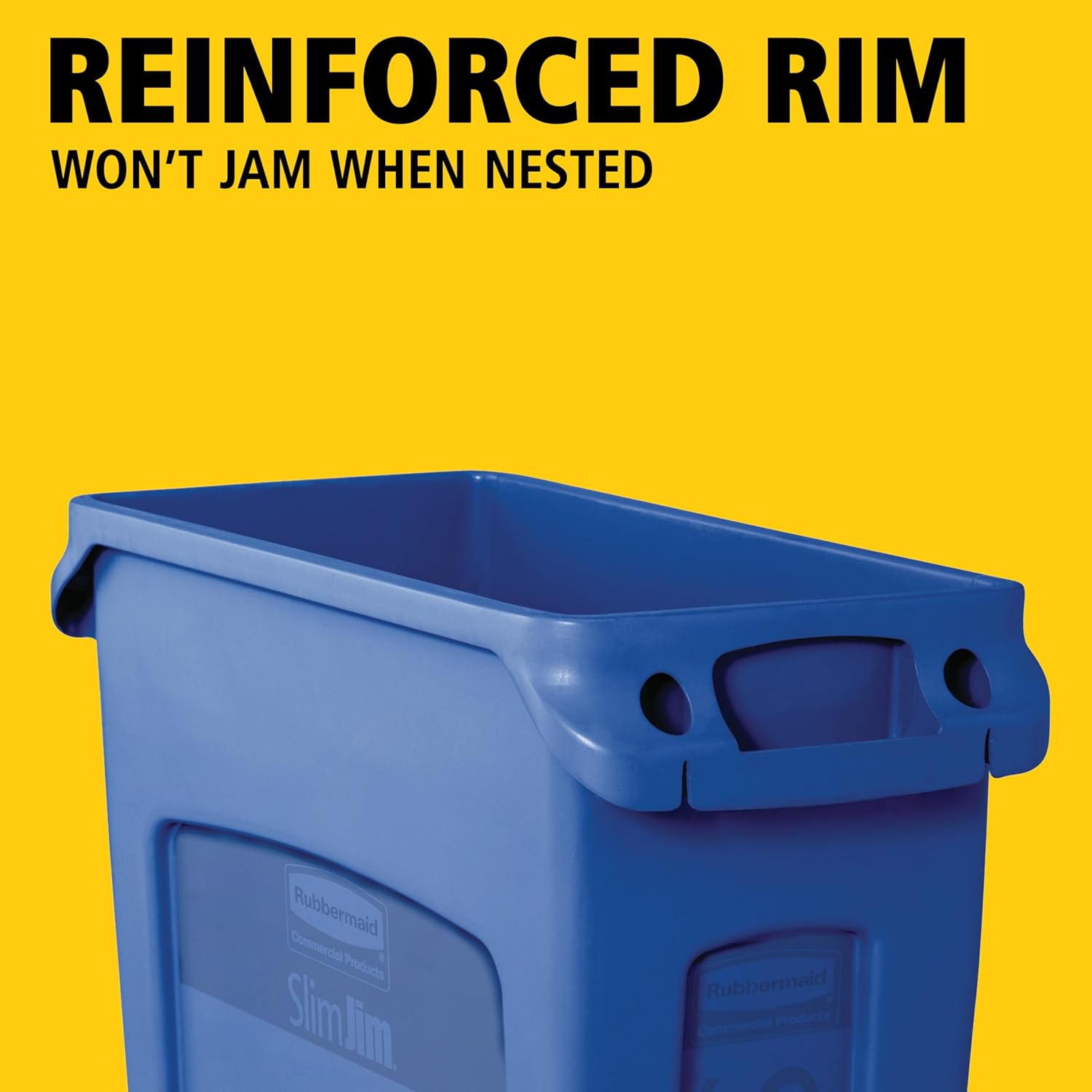Slim Jim Plastic Rectangular Recycling Bin/Trash Can with Venting Channels 23 Gal Blue for
