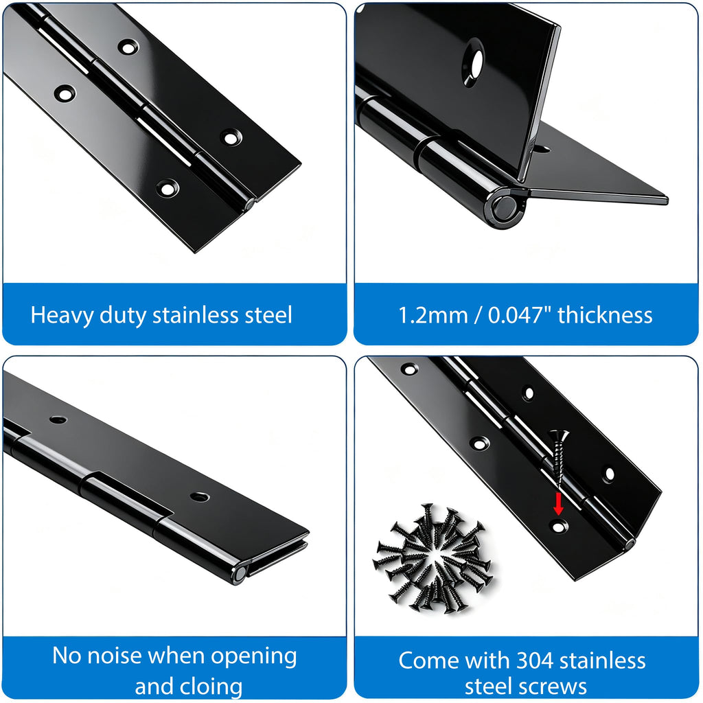 2Pack Black Piano Hinge 48 Inch x 1 1/2 Inch Open Width