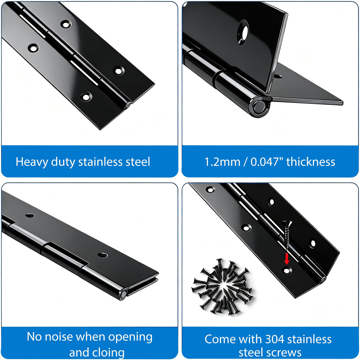 2Pack Black Piano Hinge 48 Inch x 1 1/2 Inch Open Width