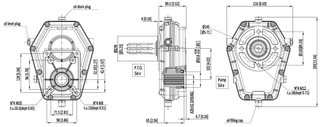 Tractor PTO Gearbox Speed Increaser for Group 3 Gear Pump (Ratio 1:3)