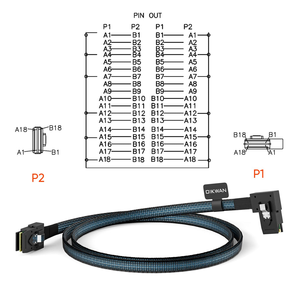 Internal Mini SAS to Right Angle SAS Cable, 2.5FT /0.75M, Compatible with RAID or PCI Express Controller