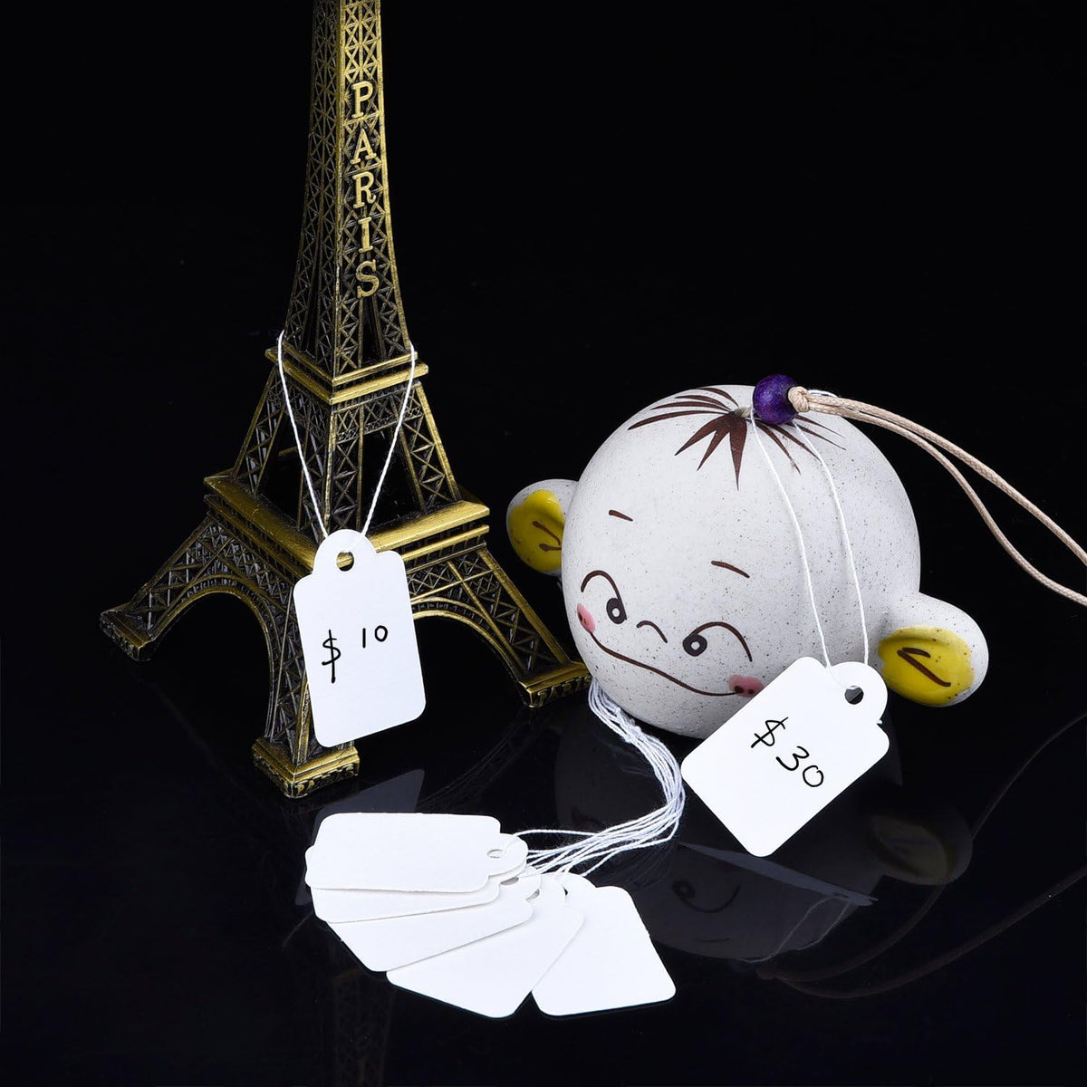 500 Pcs White Price Tags with String Attached, 1.38" x 0.87"