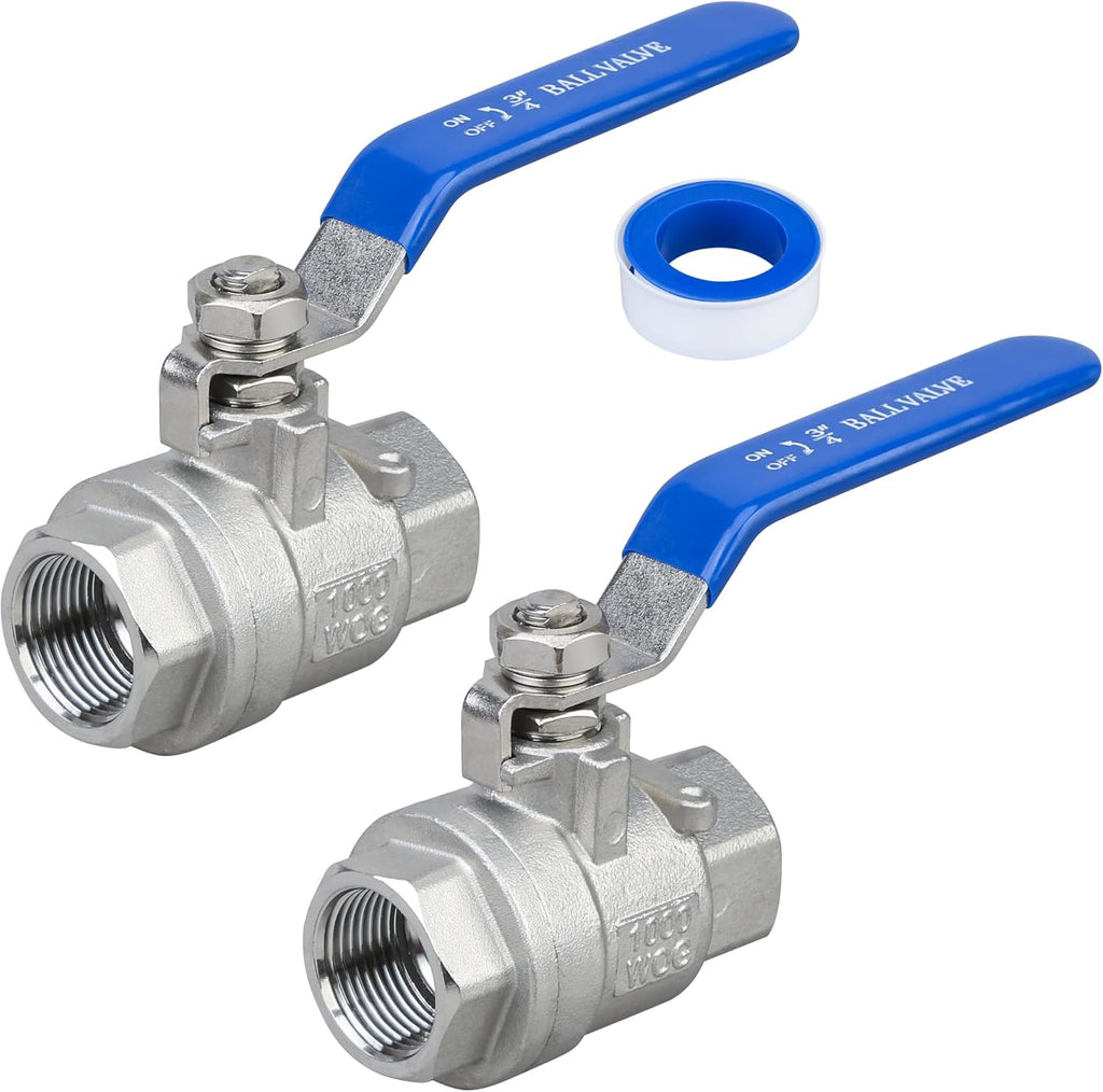 3/4" NPT Ball Valve 2-Pack, 304 Stainless Steel, Full Port