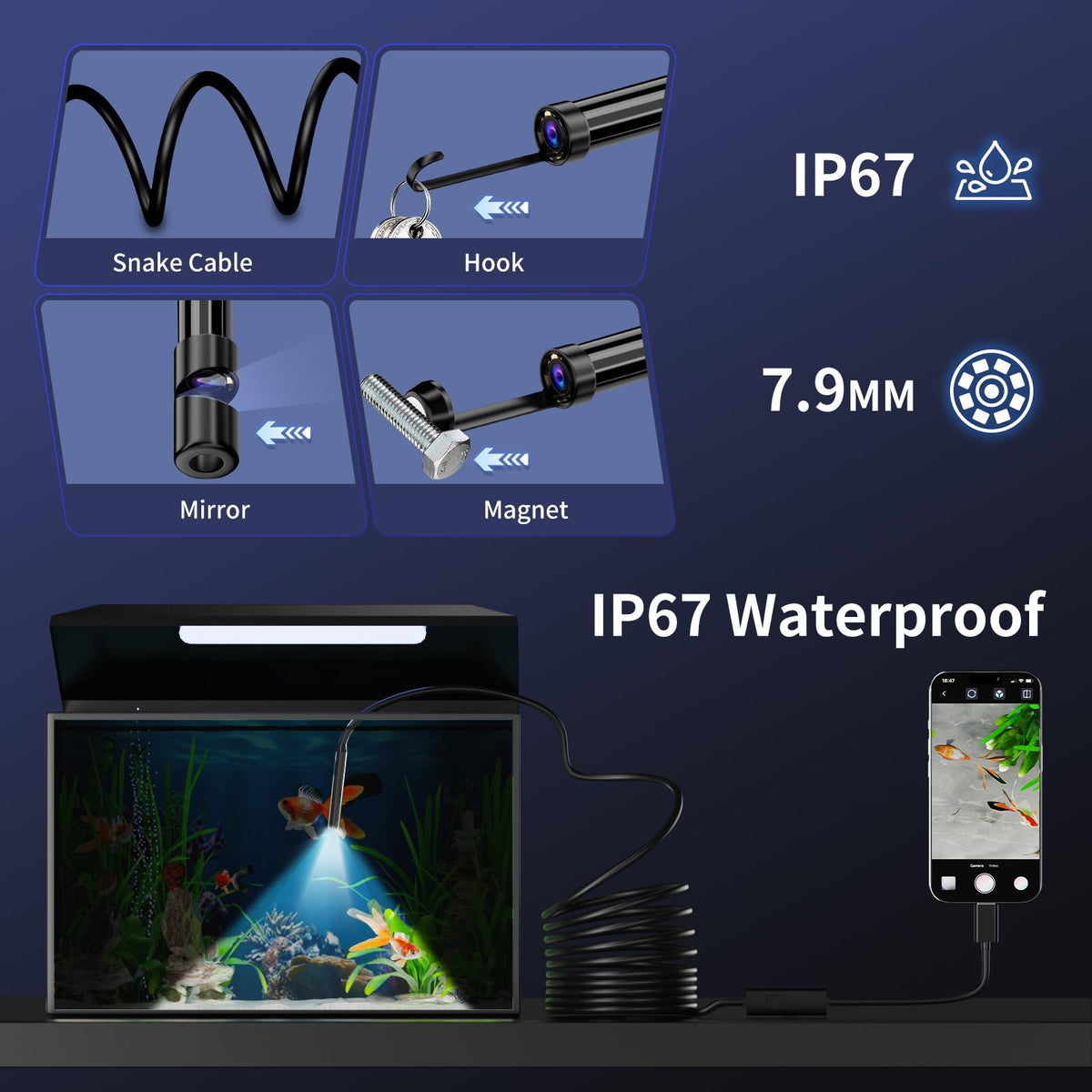 CTEOUNPT Endoscope Camera with Light, 1920P HD Borescope Inspection Camera