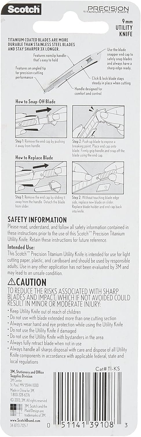Titanium Snap-Off Utility Knife – Small 9mm Precision Cutter with Click & Lock Blade, Comfort Grip Handle (Titanium