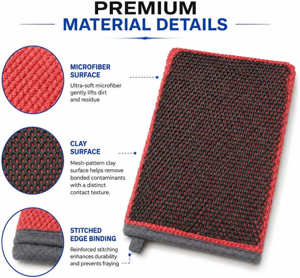 2 Pack Clay Bar Mitt for Car Detailing, Medium Grade Auto Magic Clay Towel, Scratch-Free and Paint Safe, for Cleaning