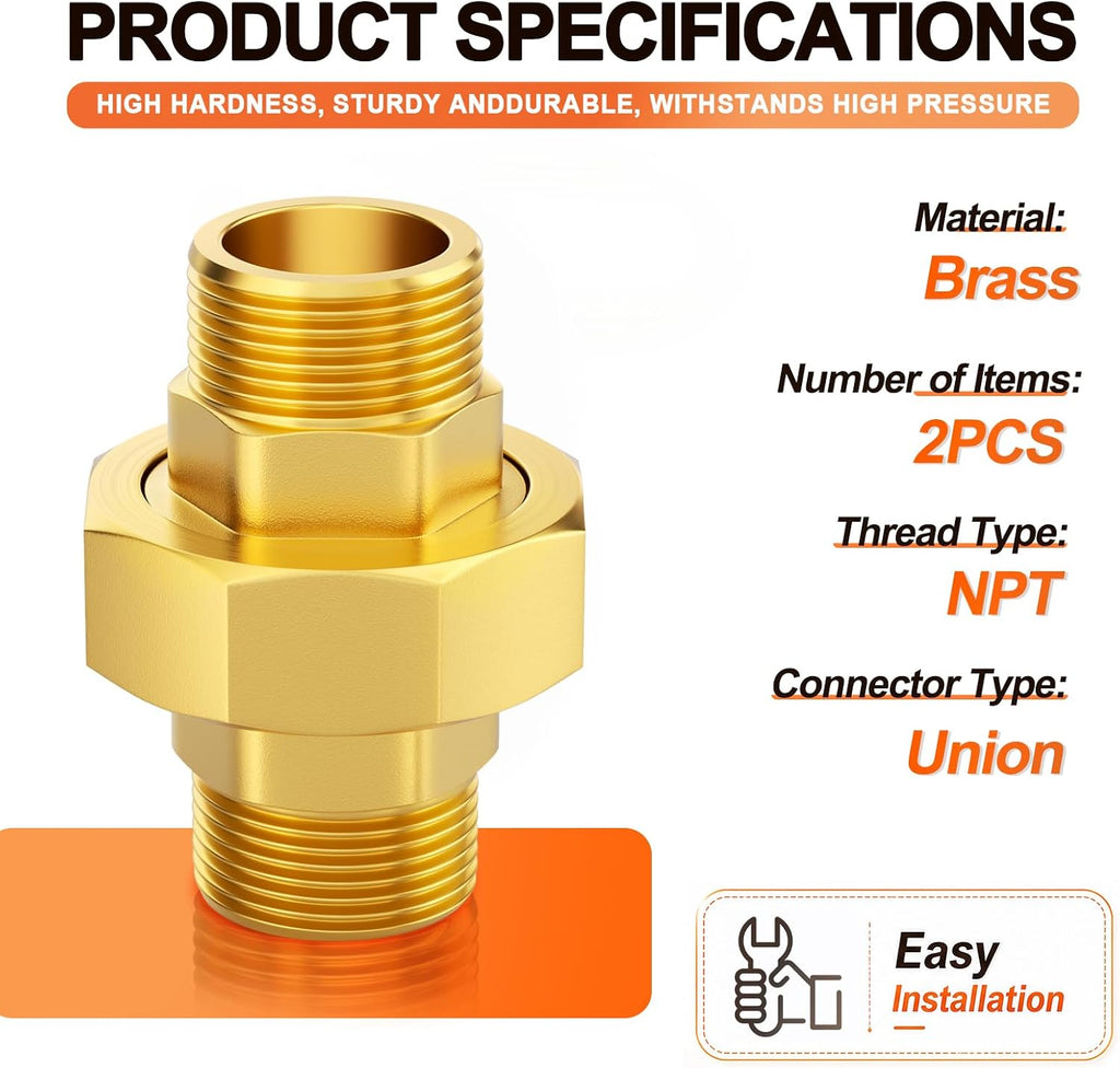 GASHER 2PCS 3/4" MNPT Brass Union Pipe Fitting