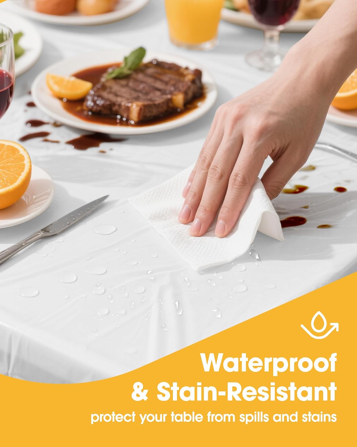 White Plastic Table Cloth - 24 Pack 54" × 108" Rectangle Disposable Tablecloths for 6FT Tables, Waterproof Table