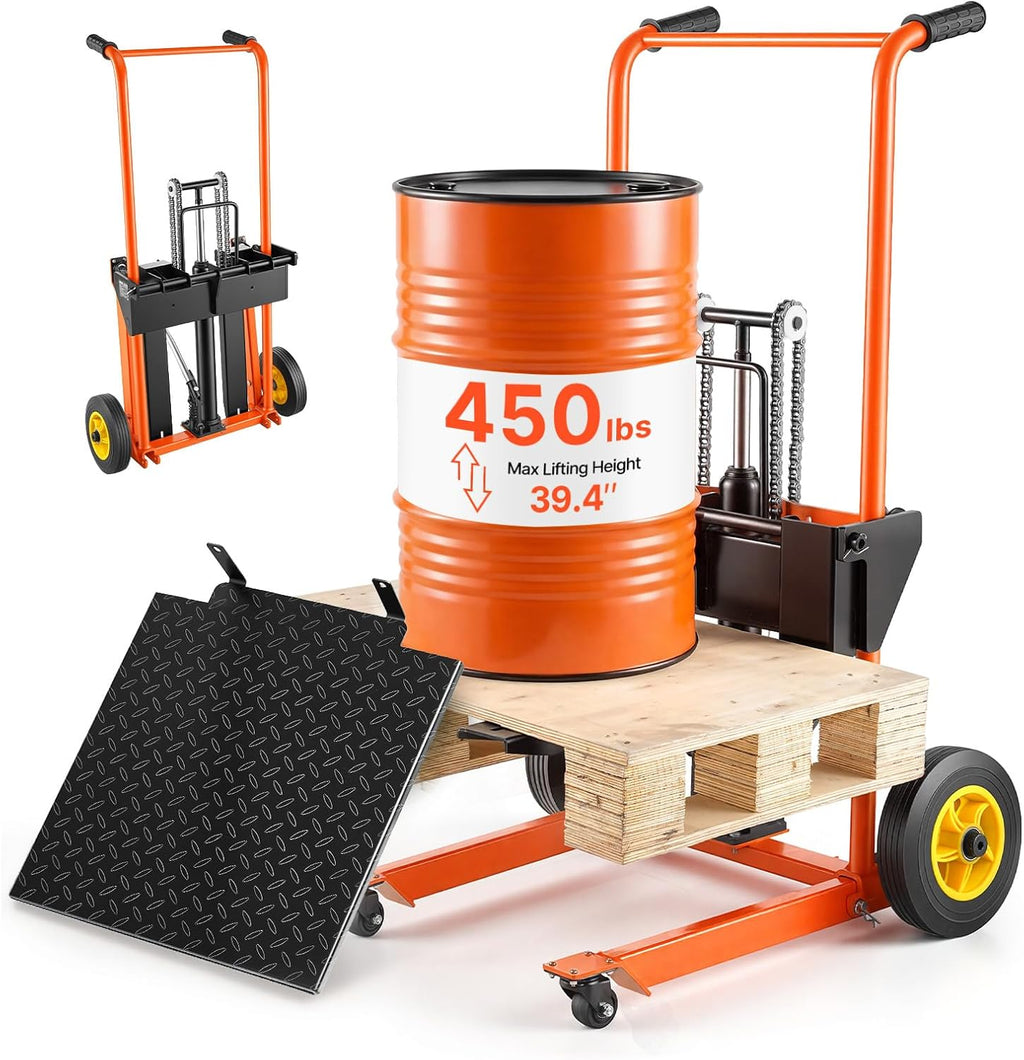 Hydraulic Material Lift Winch Stacker, 450 lbs Load Capacity, 39.4'' Max Lifting Height, Pallet Truck Dolly with Fork
