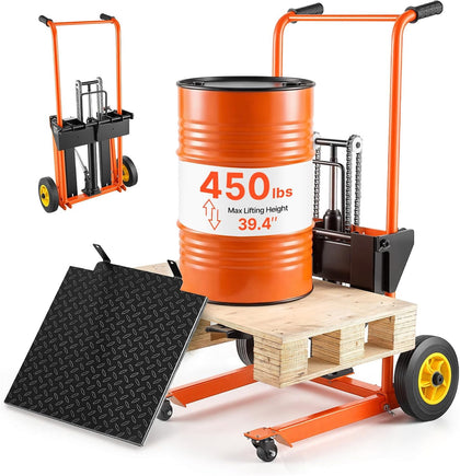 Hydraulic Material Lift Winch Stacker, 450 lbs Load Capacity, 39.4'' Max Lifting Height, Pallet Truck Dolly with Fork