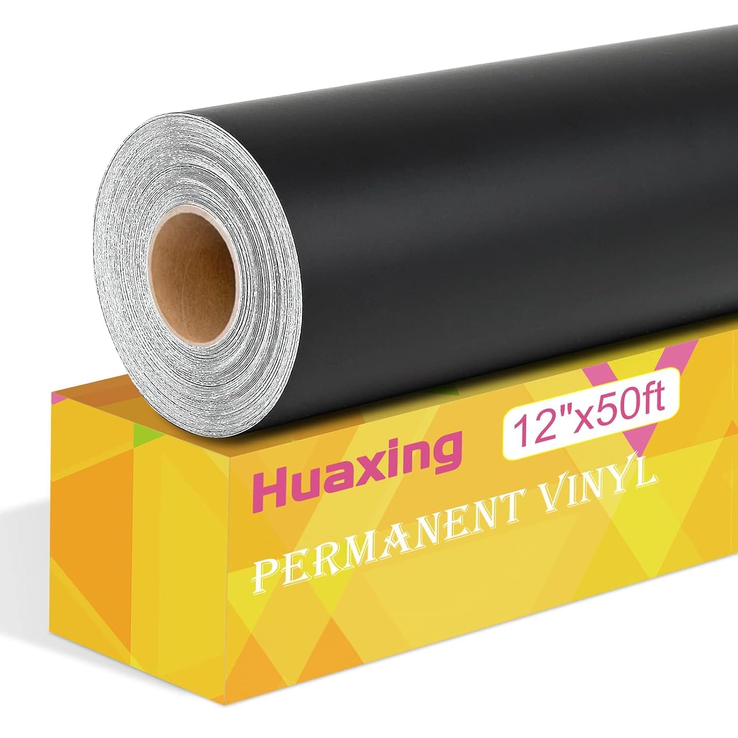 Matte Black Permanent Vinyl, 12" x 50FT Permanent Adhesive Vinyl Roll for All Cutting Machines, Signs, Craft Die