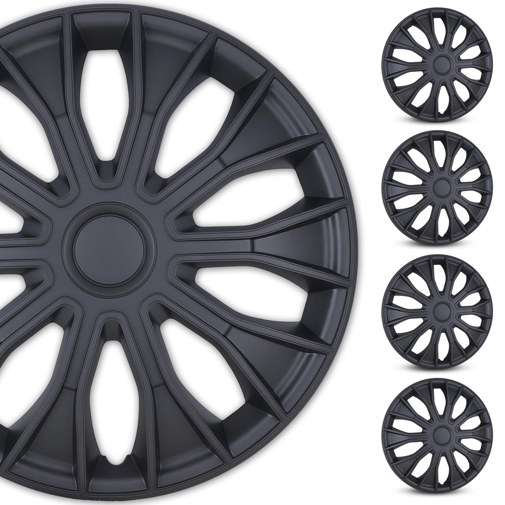4-Pack 14 Inch Wheel Rim Cover Hubcaps, R14 Hub Caps, Matte Black