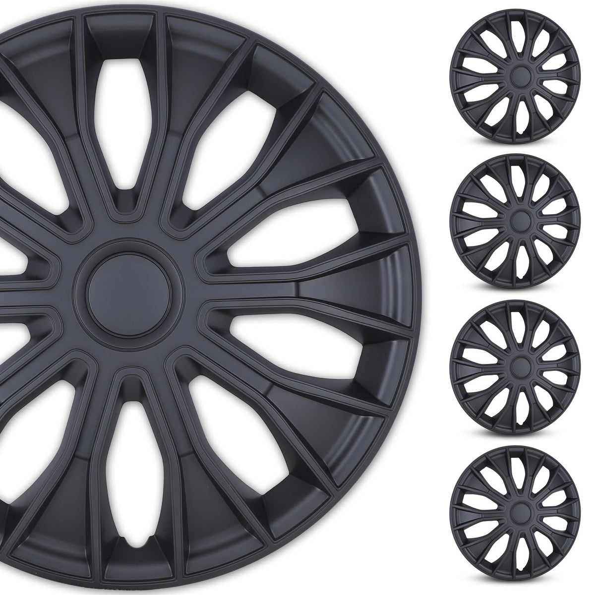4-Pack 14 Inch Wheel Rim Cover Hubcaps, R14 Hub Caps, Matte Black