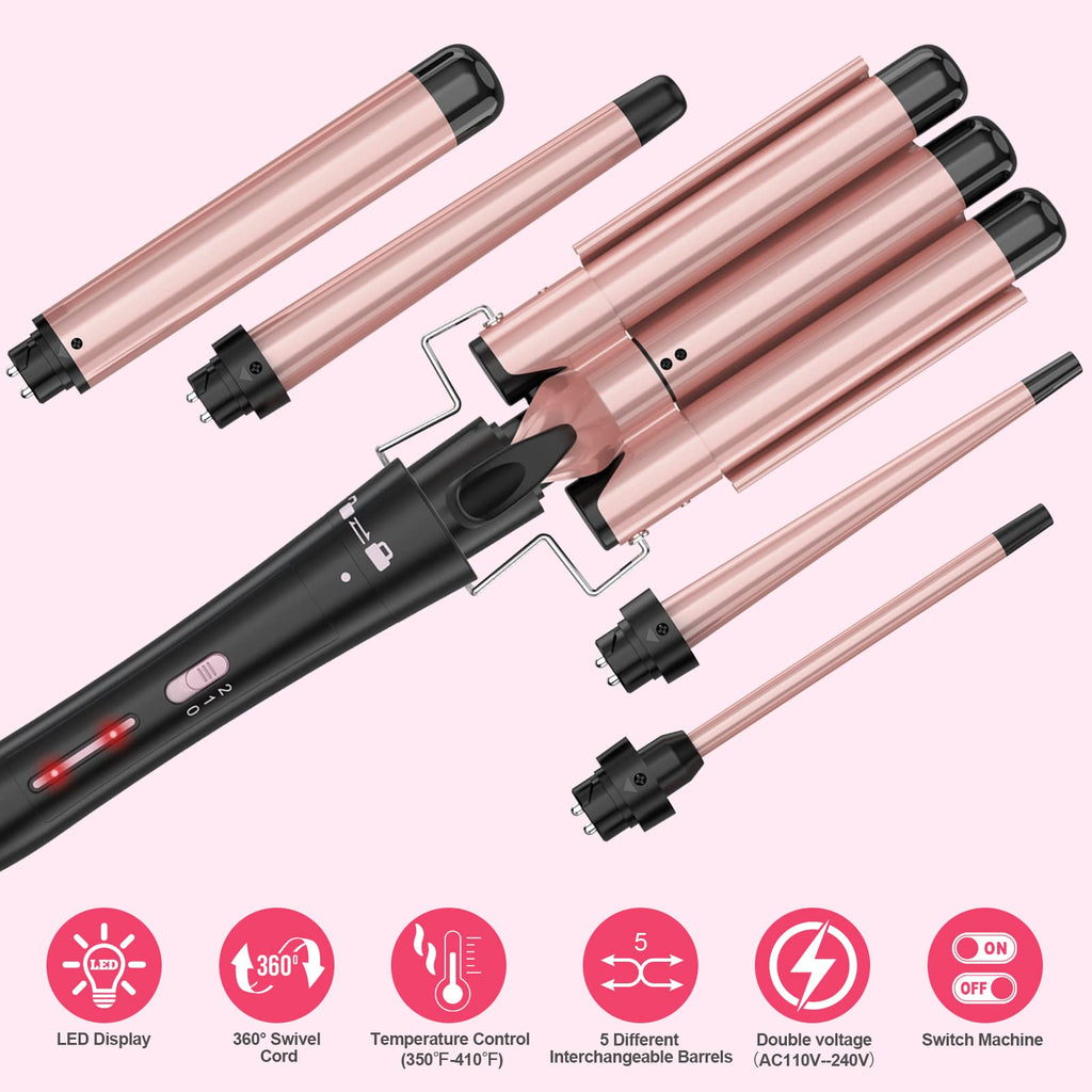 Curling Wand Set, Curling Iron Interchangeable 3 Barrel Wand Curler