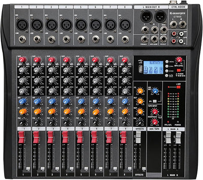 8 Channel Professional Audio Mixer Console Sound Board with 48V Phantom Power,USB Audio Interface for Live