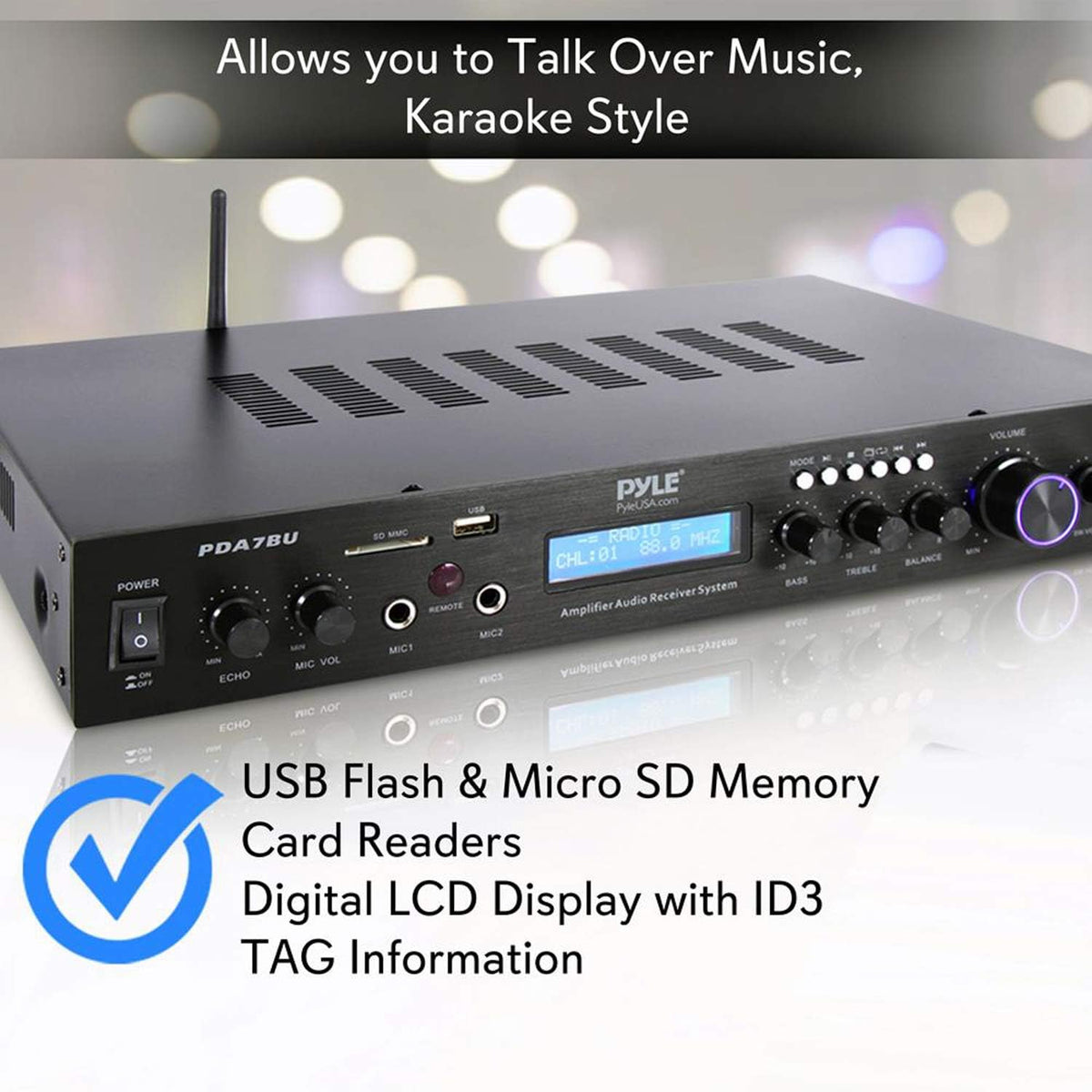 Bluetooth Home Theater Amplifier - 200 Watts into 5 Channels with Subwoofer Out, Easy Karaoke - Dual Mic, Wireless